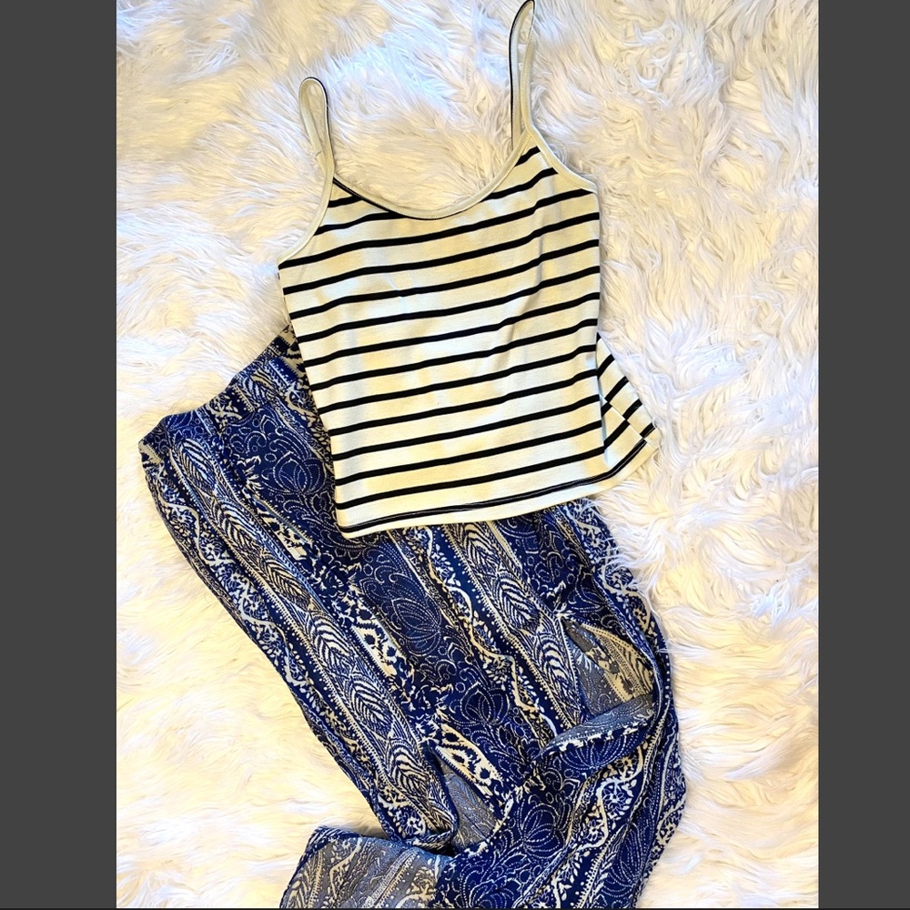 Striped crop top and skirt outfit